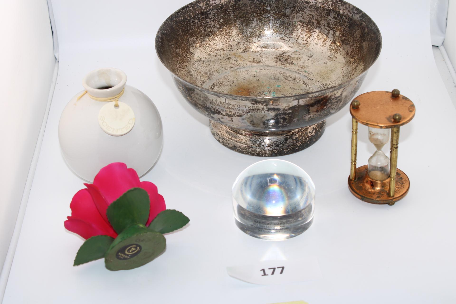 What nots. Silver bowl, Napoleon Rose and other items.