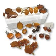 Large Collection of Vintage Amber Earrings, Pins, and Cufflinks