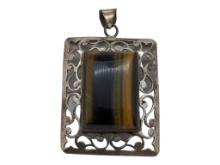 Sterling Silver Rectangle Pendant with Tiger's Eye Stone