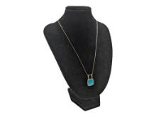 Sterling Silver Necklace with Blue Square Pendant - Stamped Italy