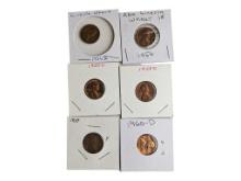 Lot of 6 Lincoln Wheat Pennies - 1956-D, 1956, 1957-D, 1958-D, 1959 & 1960-D