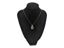 14K Gold Ladies White Gemstone Square Pendant Necklace