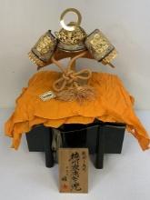 JAPAN VINTAGE JAPANESE SAMURAI DISPLAY DOLL KABUTO HELMET WITH TRUNK