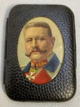 WWI GERMAN PATRIOTIC CIGARETTE CASE WITH HINDENBURG PICTURE