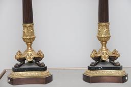 19th Century Charles X Period Empire Gilt Bronze Candelabras- A Pair