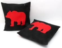 Square Feather Embroidered Red Bear Throw Pillows