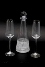 Pair Of Champange Glasses With Decanter