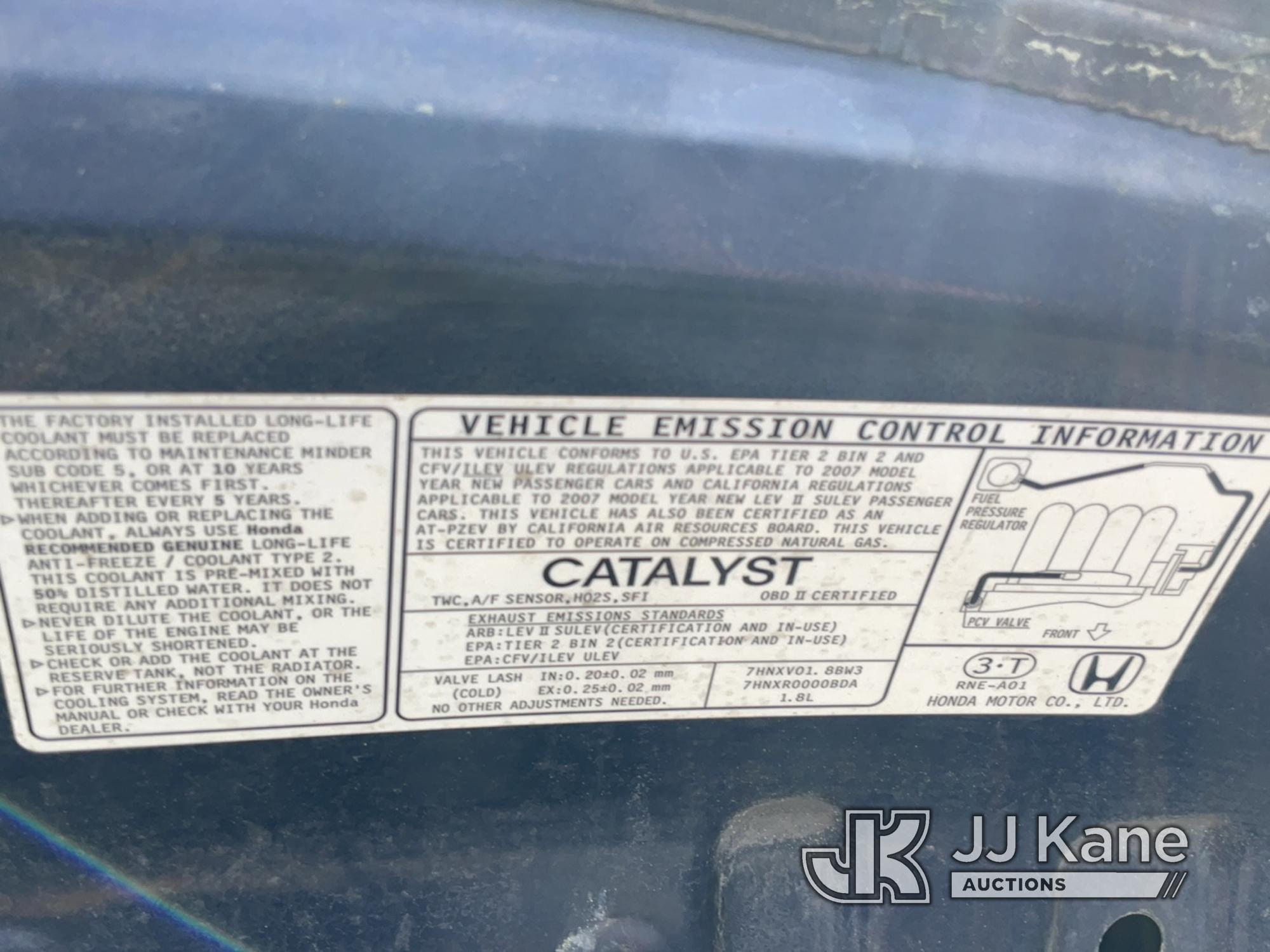 (Jurupa Valley, CA) 2007 HONDA CIVIC 4-Door Sedan Runs & Moves, CNG Tanks Expired In 2022