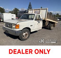 (Jurupa Valley, CA) 1989 Ford F350 Flatbed Truck Runs rough, Moves & Operates, Squishy Brake Pedal,