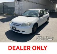 2004 HONDA CIVIC 4-Door Sedan Runs & Moves, CNG Tank Expiration Date: 06/2019