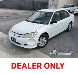 (Jurupa Valley, CA) 2005 HONDA CIVIC 4-Door Sedan Runs & Moves, CNG Tanks Expired In 2019, Paint Dam