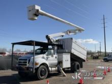 Altec LR756, Over-Center Bucket Truck mounted behind cab on 2013 Ford F750 Chipper Dump Truck Runs, 