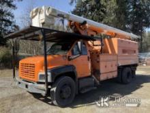 Altec LRV60/E70, Over-Center Elevator Bucket mounted behind cab on 2004 GMC C7500 Chipper Dump Truck