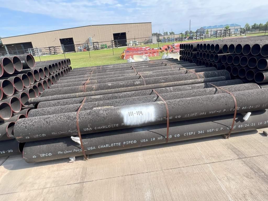 (6) JOINTS CHARLOTTE PIPE 10” NO HUB X 10’ CISPI 301 NSF-U PIPE