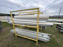 ASSTD GALVANIZED PIPE (2.25") & MISC PVC W/ 2.5'X6'X7' METAL PIPE STAND