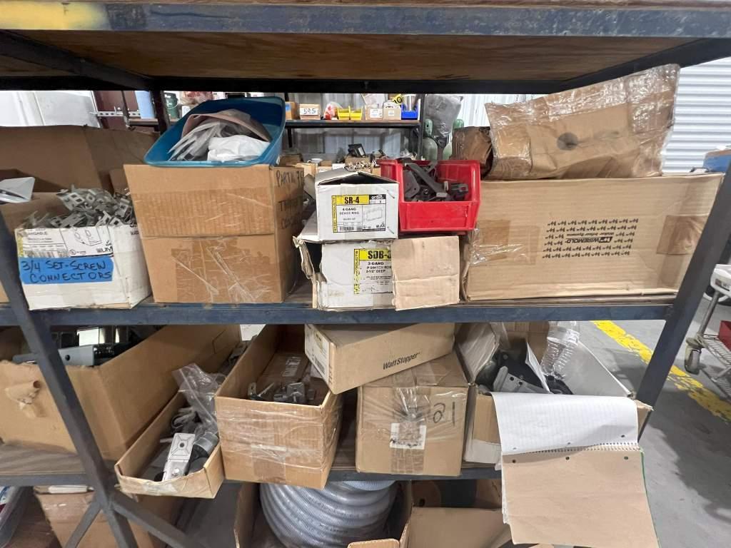 METAL SHELF AND CONTENTS INCLUDING CONDUIT; FLEX CONNECTORS; ASSORTED CONDUIT FITTINGS; ASSORTED MOU