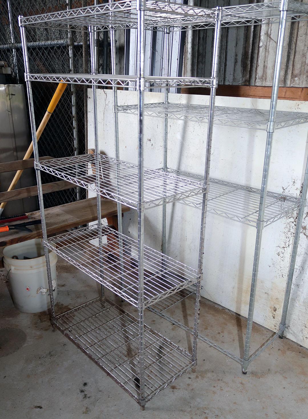 (2) Stainless Steel Metro Racks, approx. 5' & 6', one w/ broken bottom shelf