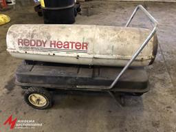 REDDY HEATER, 150,000 BTU PORTABLE KEROSENE JOBSITE HEATER WITH 120V FORCED AIR FAN.