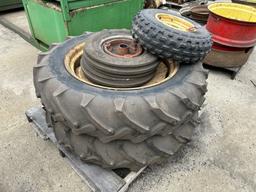 11.2/10-28 TIRES ON RIMS (2), ATV 21X7.00-10 TIRE ON RIM, 4.0-12 TIRES ON RIMS