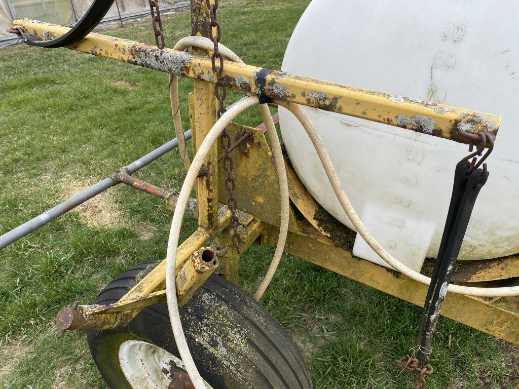 110-GALLON TANK ON 3PT TRAILER FRAME WITH TIRES