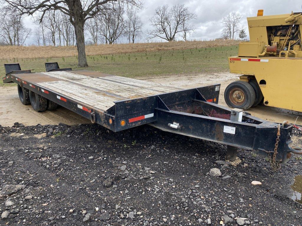 1994 EAGER BEAVER TANDEM AXLE EQUIPMENT TRAILER, TANDEM DUALS, RAMPS, PINTLE HITCH, ELECTRIC BRAKES,