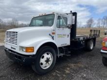 1991 INTERNATIONAL 4600 SINGLE AXLE STAKE TRUCK, DIESEL, 6-SPEED MANUAL TRANS, 14' X 8' WIDE BED, GVWR 21,500 LBS, FUEL TANK WITH ELECTRIC PUMP, 267,787 MILES SHOWING, VIN: 1HTSBZRM5MH335729, NON-RUNNING FOR PARTS OR REPAIR