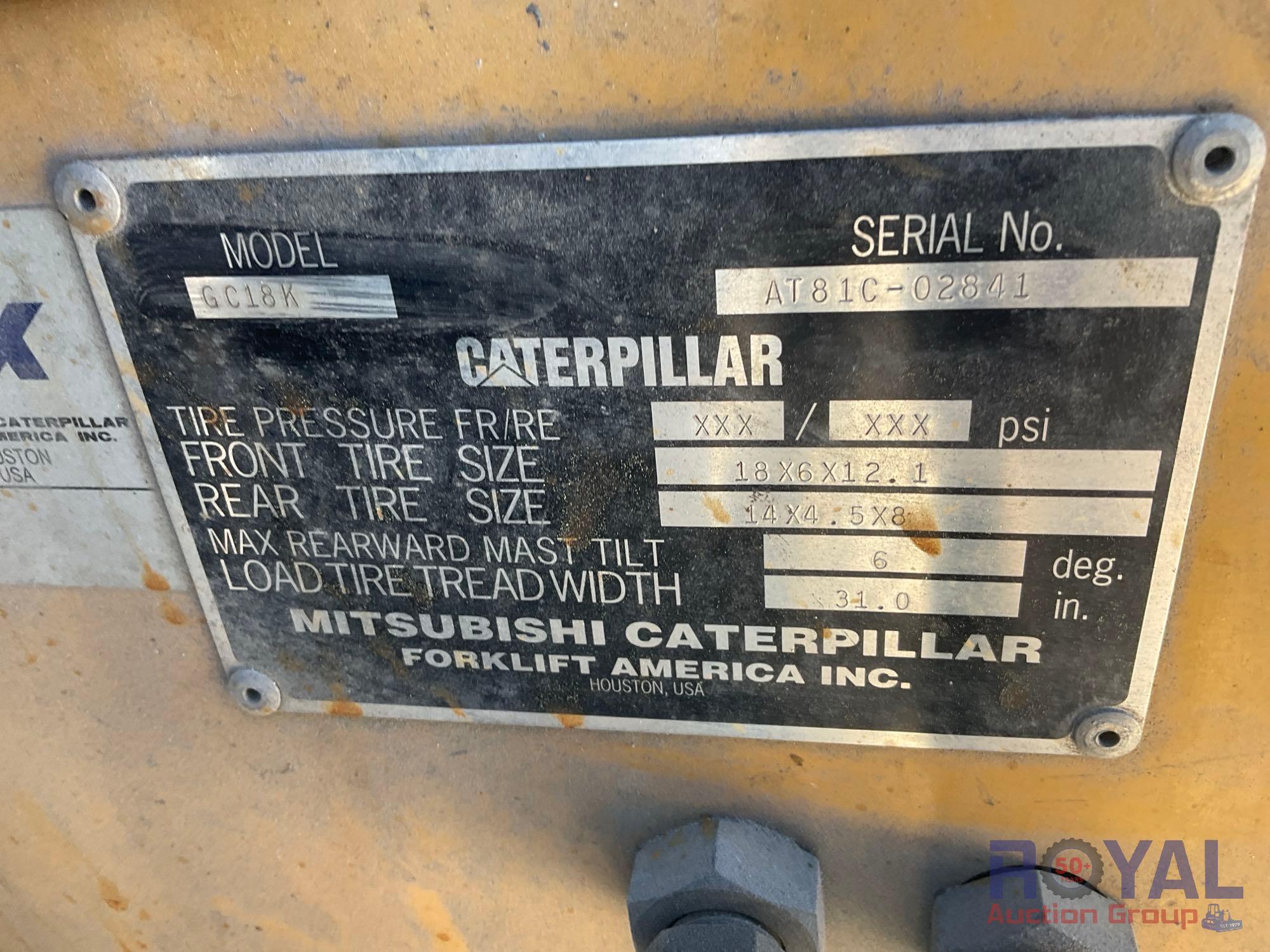2001 Caterpillar GC18K 3,000LB Cushion Tire Forklift