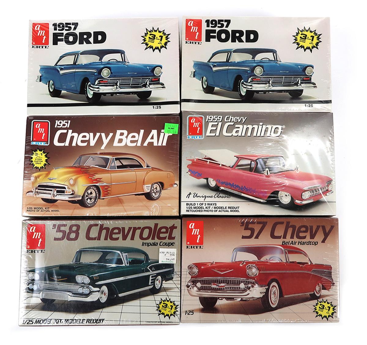Toy Scale Models (6), Ertl, 1957 Ford (2), 1951 Chevy Bel Air, 1959 Chevy E