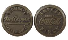 Soda Fountain Sidewalk Markers (2), Coca-Cola & Dr Pepper, mfgd by National