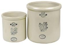 Stoneware Crocks (2), Western Stoneware 5 gal & 2 gal decorated w/maple lea