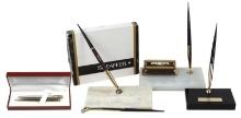 Fountain Pen Desk Sets (4), 2 Sheaffer White Dot 14k nib two-tones, one w/b