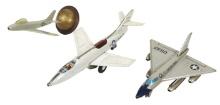 Toy Fighter Jets & Ornament (3), litho on tin friction Navy jet by Bandai,