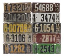 License Plates (10), all Iowa singles for 1919-1929 ('28-absent), pressed s