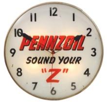 Petroliana Clock, Pennzoil "Sound Your Z", large Pam lightup, Good working