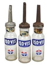 Petroliana Iso-Vis Oil Bottles (3), Standard Oil enameled labels on glass w