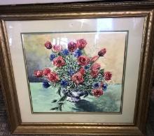 See Bio in pics. Vintage Framed signed flowers picture Hazel Bartley