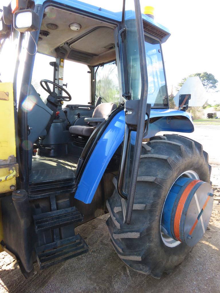 New Holland TS110 MFWD Tractor, s/n 618135: Encl. Cab, w/ Tiger Boom Mower,