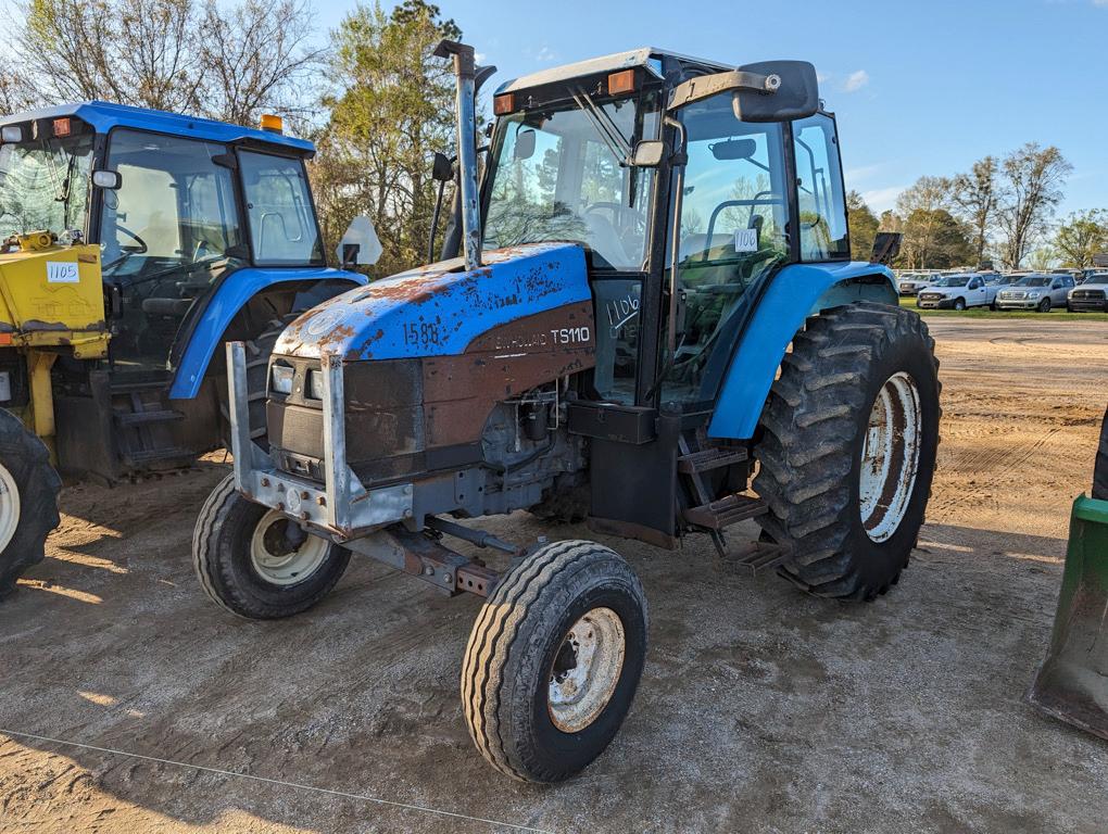 New Holland TS110 Tractor, s/n 144976B: 2wd, Cab, Drawbar, PTO, 2 Hyd Remot