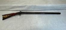 DOUBLE BARREL PERCUSSION RIFLE,  HEXOGON BARRELS, CAL APPROX 45, 1 RAMROD