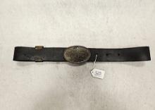 US BLACK BELT WITH LEAD BACKED OVAL BRASS BUCKLE, JC MILLER US ORDINANCE IN