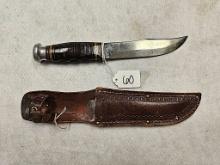 J. CASE CUTLAIR CO LITTLE VALLEY NY HUNTING KNIFE WITH LEATHER HANDLE WITH