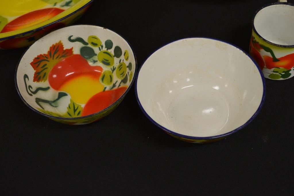 Group Of Enameled/porcelain Trays & Bowls W/ Fruit Decoration