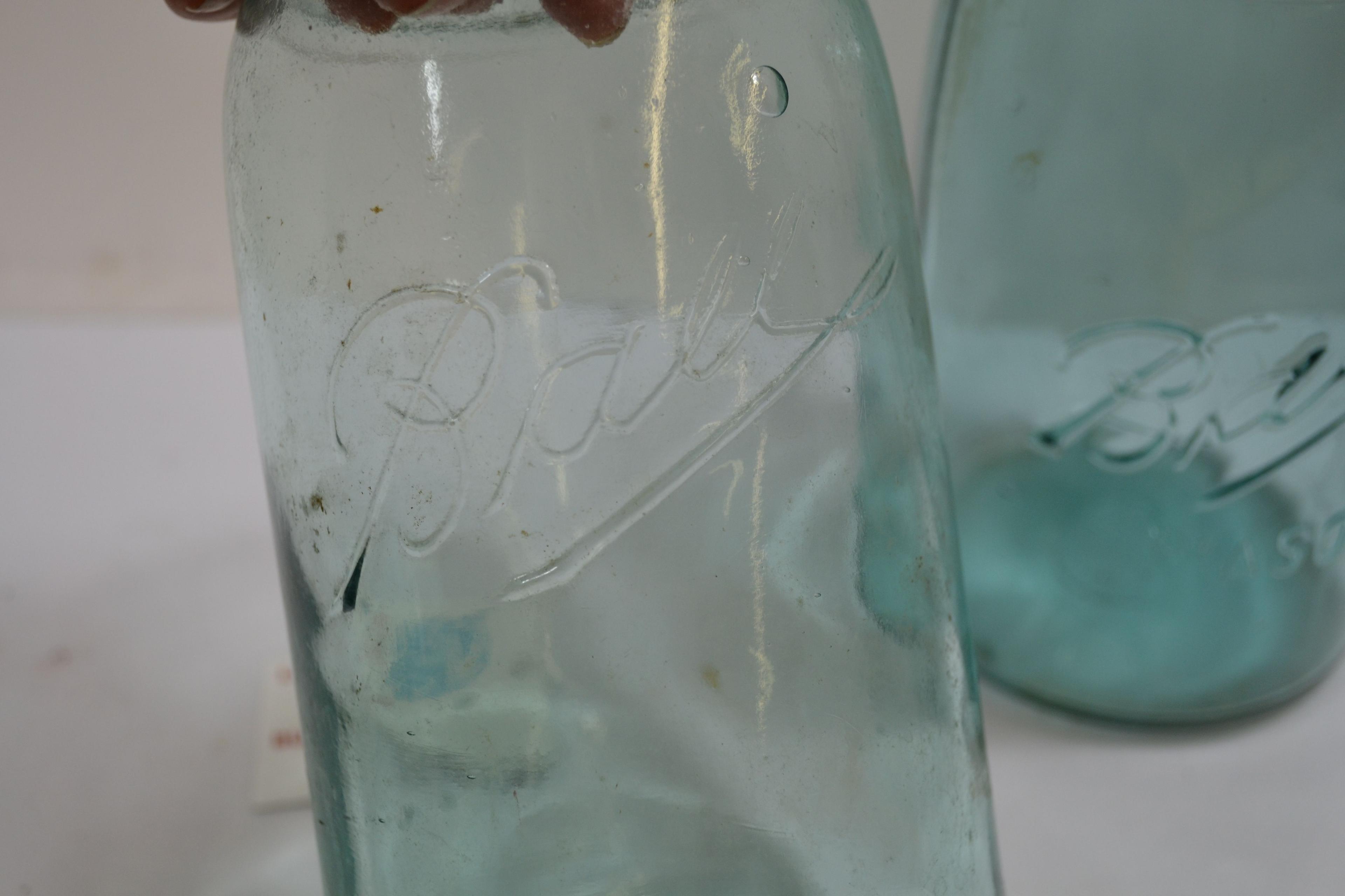 Pair of Vintage Blue Quart Mason Jars