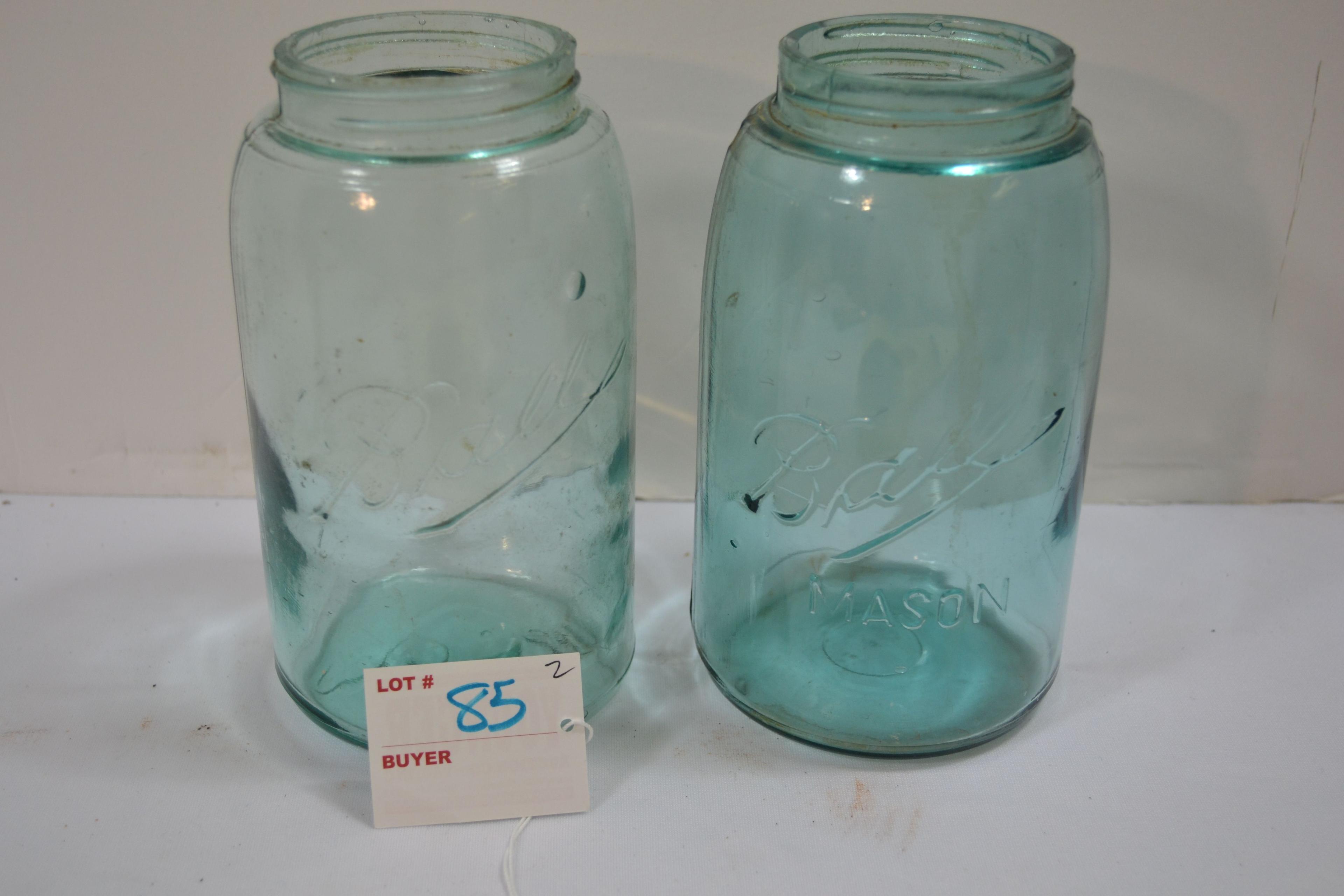 Pair of Vintage Blue Quart Mason Jars