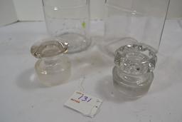 Pair of Vintage Half Gallon Clear Glass Apothecary Jars w/Stoppers; Chip in Stopper and Small Crack