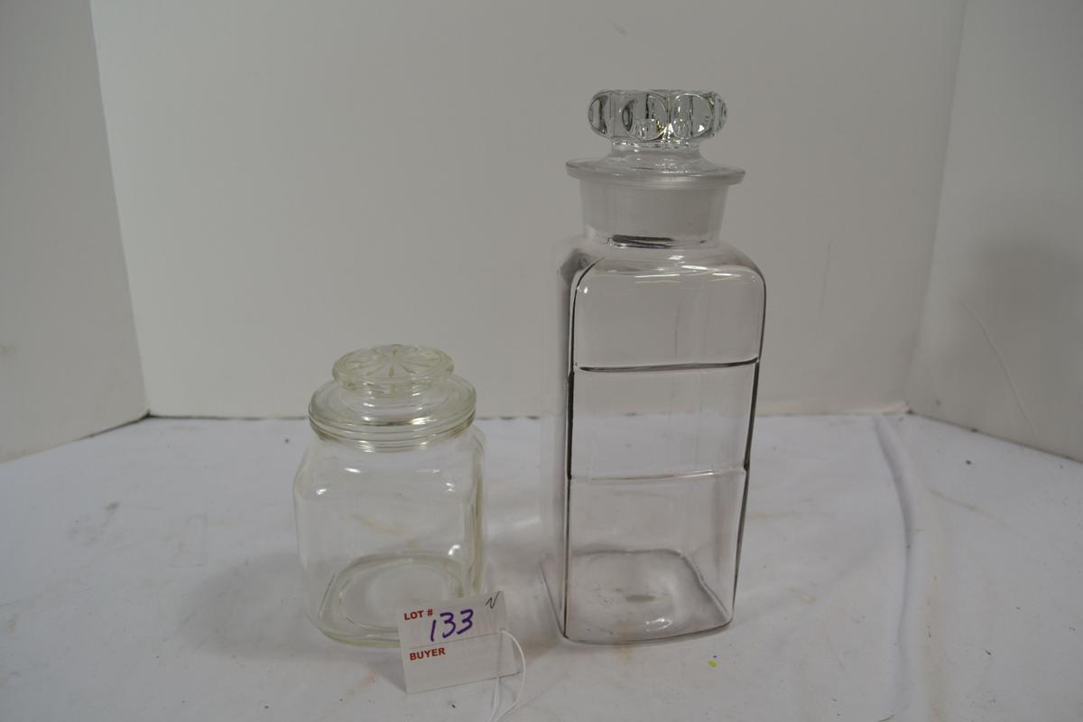 Vintage Quart and Pint Apothecary Clear Jars w/Stoppers; Not lot number in photo should be 133a, not