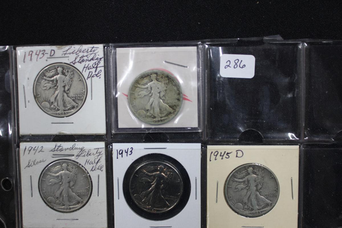 5 - Walking Liberty Half Dollars Including 1935, 1942, 1943, 1943-D, and 1945-D