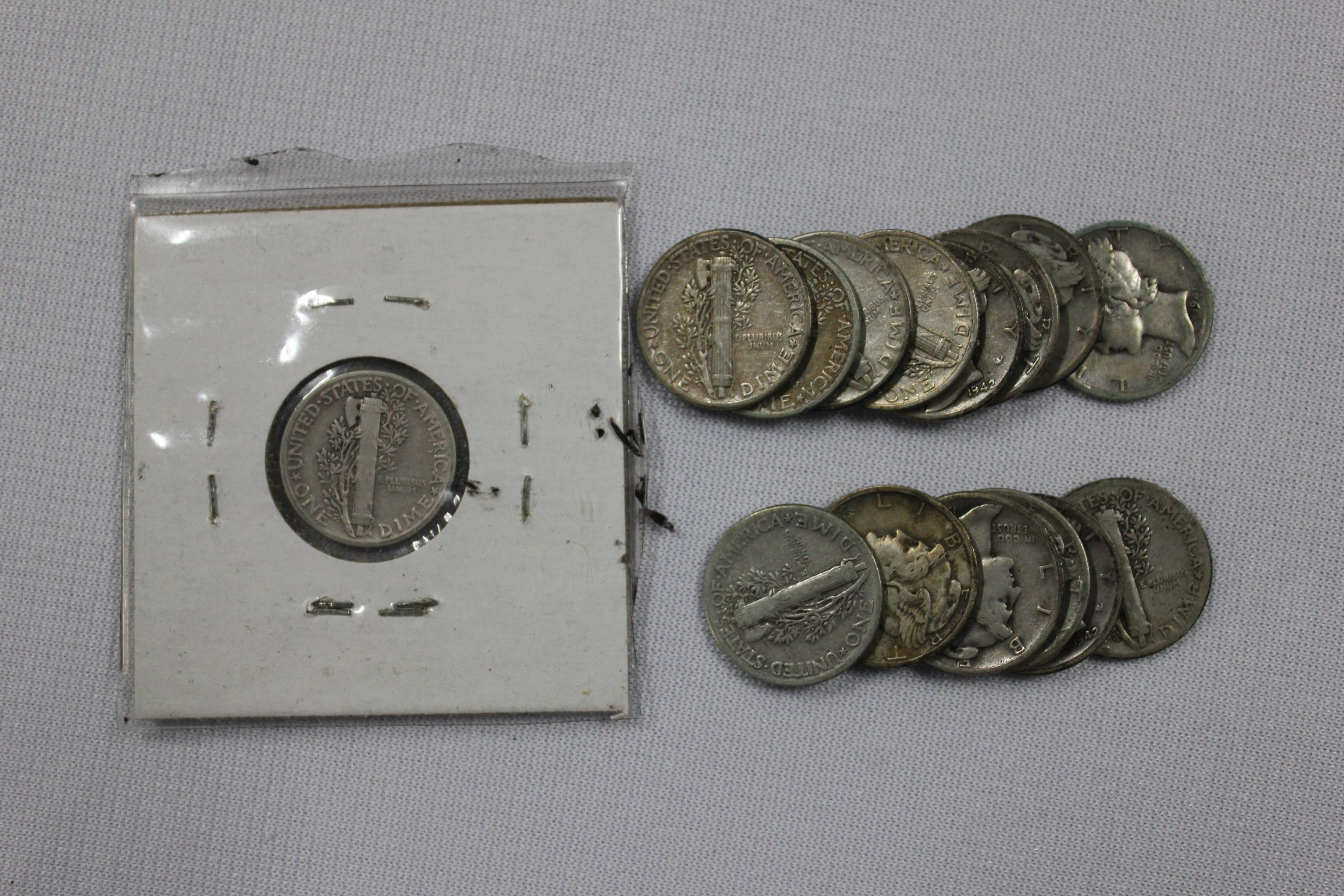 Group of 15 - 1940s Mercury Dimes; Circ.