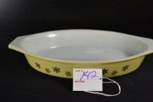 JAJ Pyrex Black Snowflake on Yellow Open Baker from England