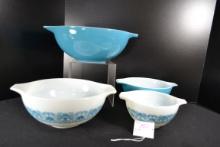 Pyrex New Horizon Cinderella Bowl Set including Nos. 441, 442, 443, and 444; Mfg. 1969-1972